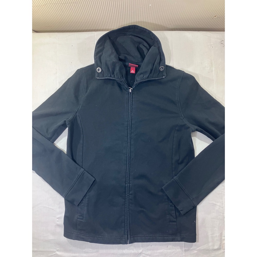 Merona Black Full Zip Hooded Jacket Sweatshirt Womens Medium Cotton Polyester